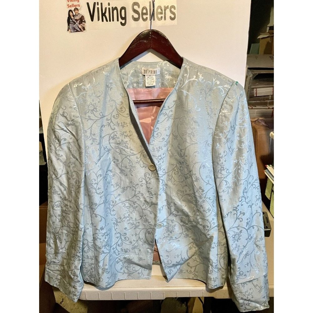 Due Per Due Women Blue Green Floral Pink Lining 3 Button Blazer/Jacket Size 8